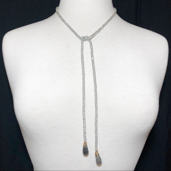Light Grey Glass Stone Beaded Wrap Tie Necklace - Picture 6 of 7